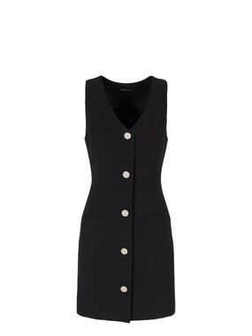 A/X Armani Exchange Black Sleeveless V-Neck Mini Dress with Silver Buttons